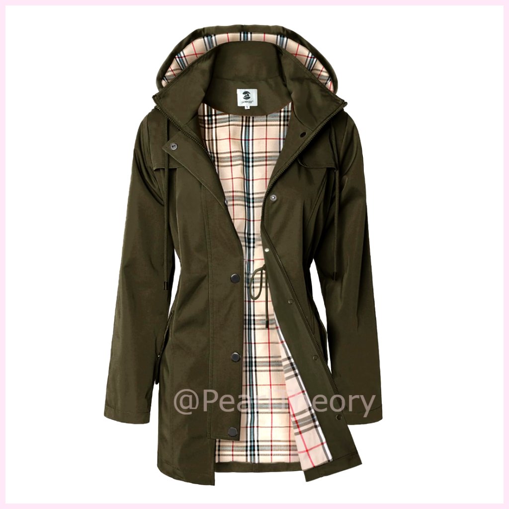 Long Hooded Rain Jacket Water-Resistant Polyester Windbreaker